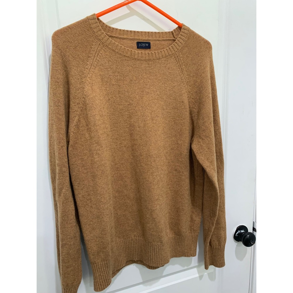 J.Crew Mens Lambswool Blend Raglan Crewneck Sweater Camel Brown Size Medium